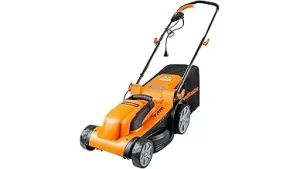 The image shows a man happily riding a powerful lawn mower, suggesting popular ride-along models.