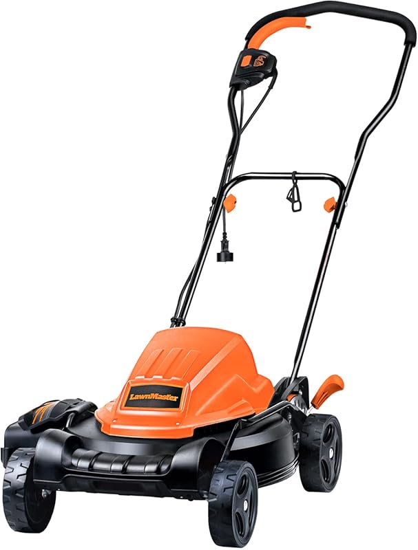 The LawnMaster Electric Lawn Mower provides a powerful 12-amp motor an