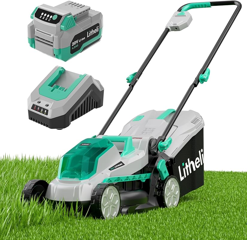 Litheli 13-Inch Cordless Lawn Mower with 5 Height Settings and Brushle