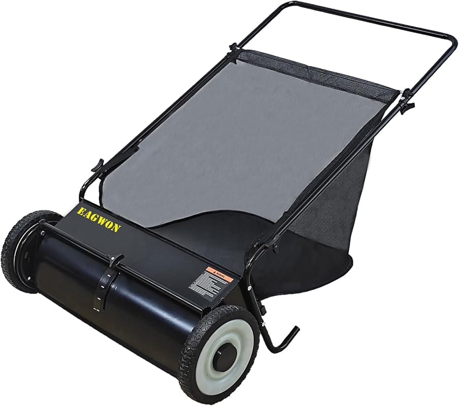 Efficient 26-inch Push Lawn Sweeper with Adjustable Height for Leaves 
