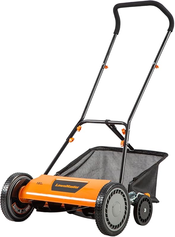 LawnMaster 18-Inch Push Reel Lawn Mower, featuring a 5-Blade Manual Cu