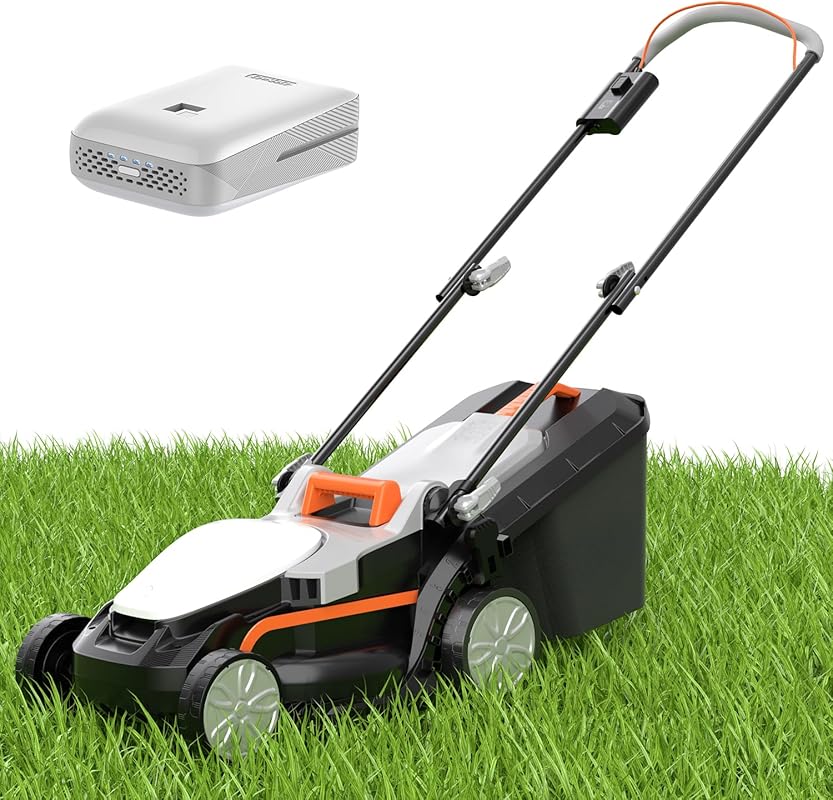 The Litheli Cordless Electric Mower features a 13.2-inch width, 8-gall