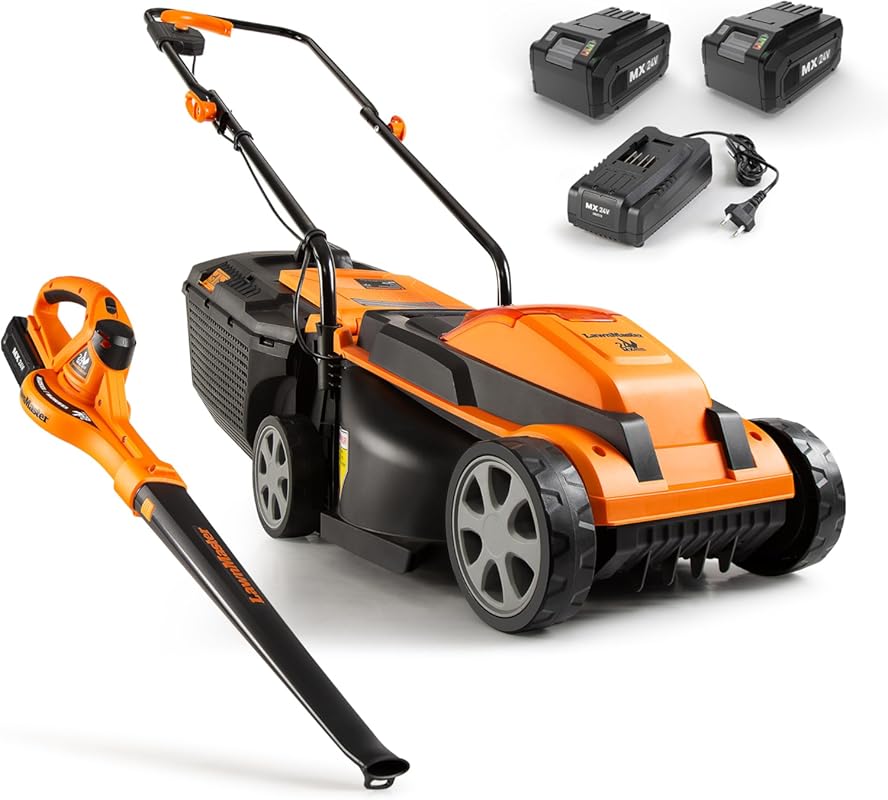 LawnMaster 24V 13-inch Cordless Lawn Mower and Leaf Blower Combo with 