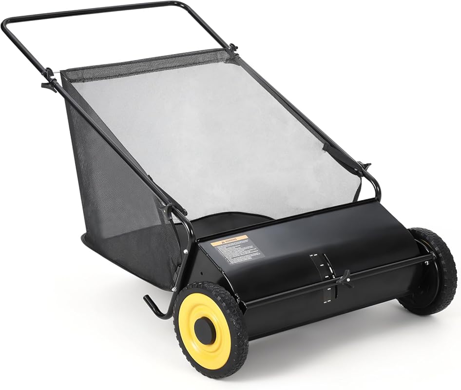 Best 26-inch Heavy-Duty Push Lawn Sweeper: 7 Cu. Ft. Bag, 4 Brushes, A